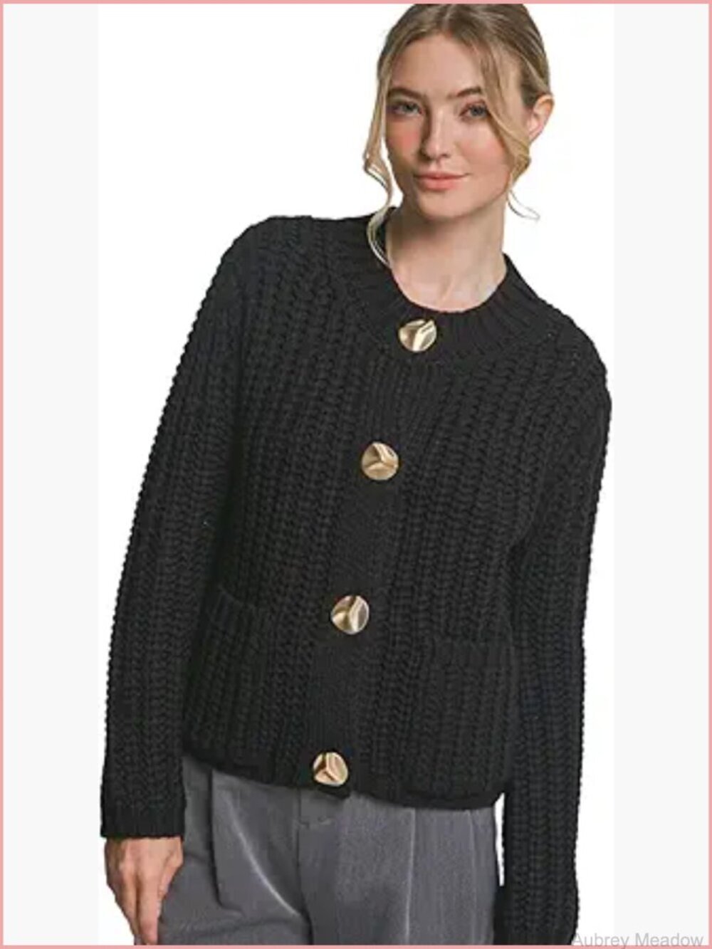 Chunky Knit Gold Button Cardigan Sweater